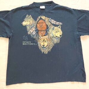 Vintage Spirit Brothers Wolf Nature Native American Tee T-Shirt Single Stitch XL